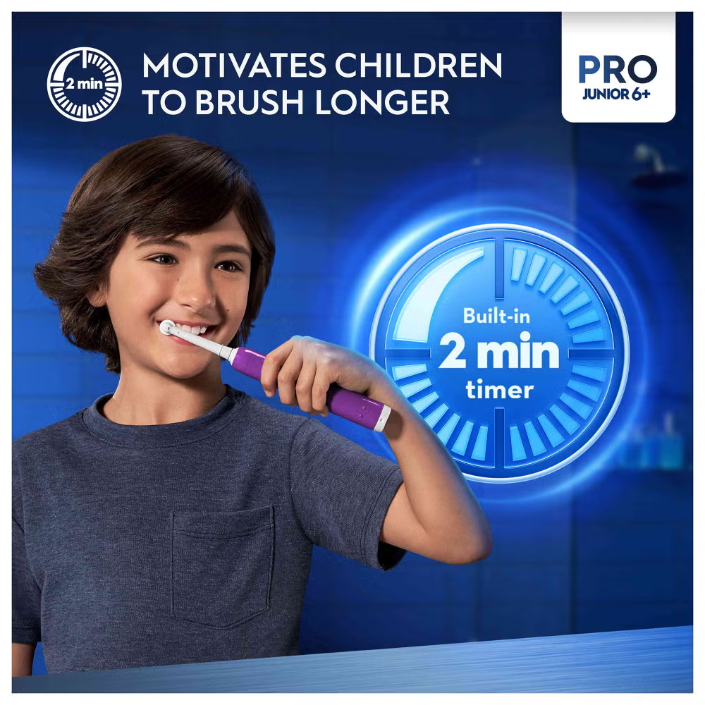 Oral-B Pro Junior Purple Electric Toothbrush, For Ages 6+ Image 2