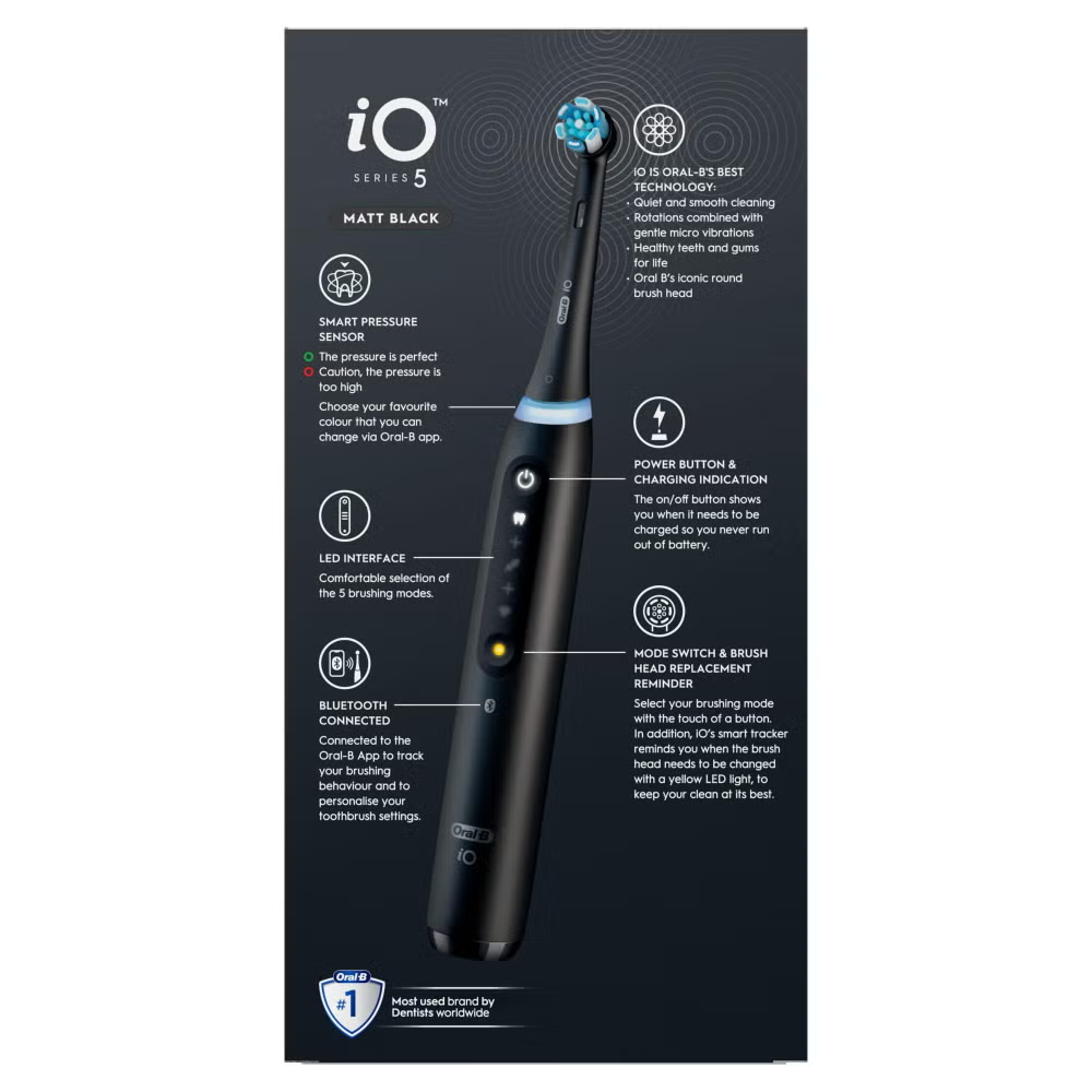 Oral-B iO 5 Black Electric Toothbrush, 1 Toothbrush Head, Designed By Braun Image 12