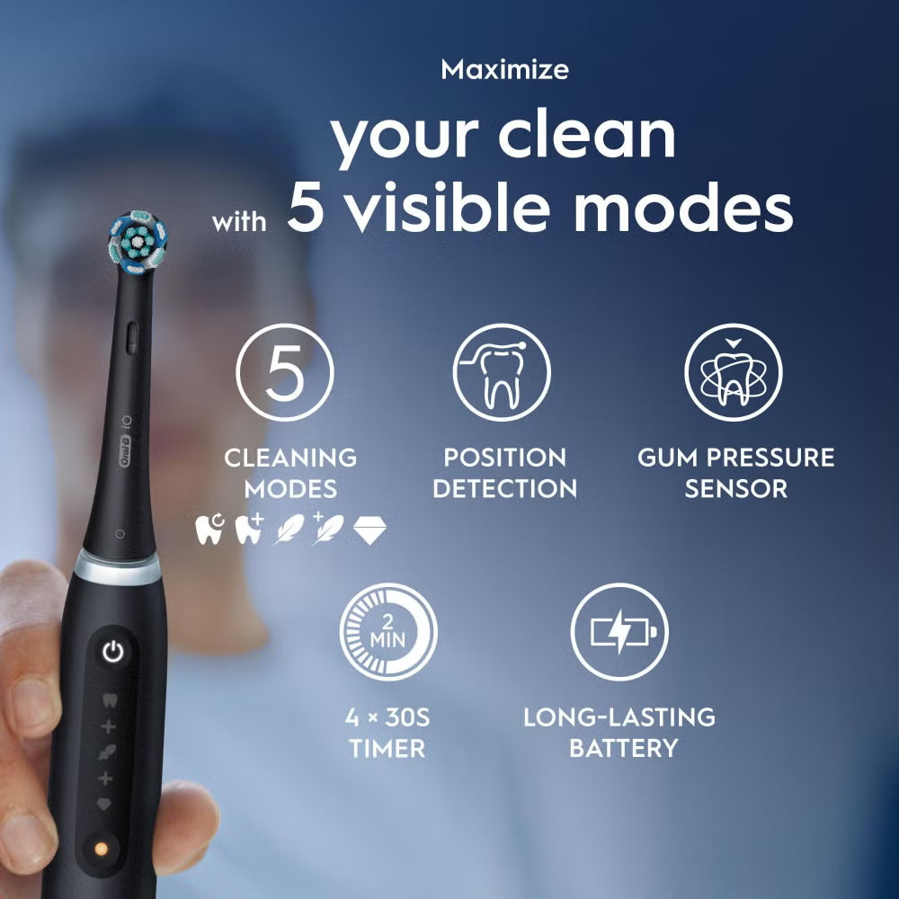Oral-B iO 5 Black Electric Toothbrush, 1 Toothbrush Head, Designed By Braun Image 2