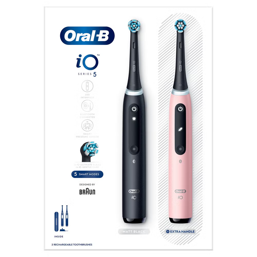 Oral B iO5 Black & Pink Electric Toothbrushes Designed By Braun, Duo Pack Image 9