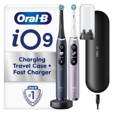 Oral-B iO9 Duo Pack of Two Electric Toothbrushes, Black Lava & Rose Quartz