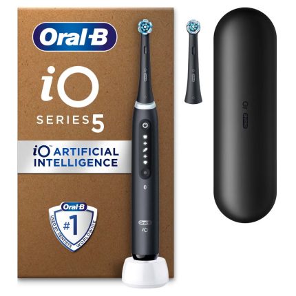 Oral-B iO5 Electric Toothbrush, Black, with Travel Case and Extra Head