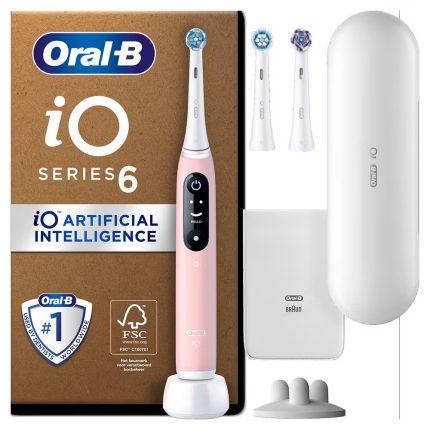 Oral B iO6 Pink Electric Toothbrush and Extra Pack of Toothbrush Head 2 Count